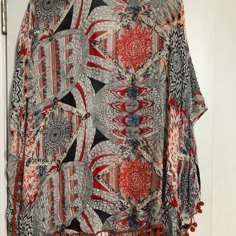Soft surroundings Boho Aztec one size rayon poncho spring festival cottagecore - Picture 9 of 11
